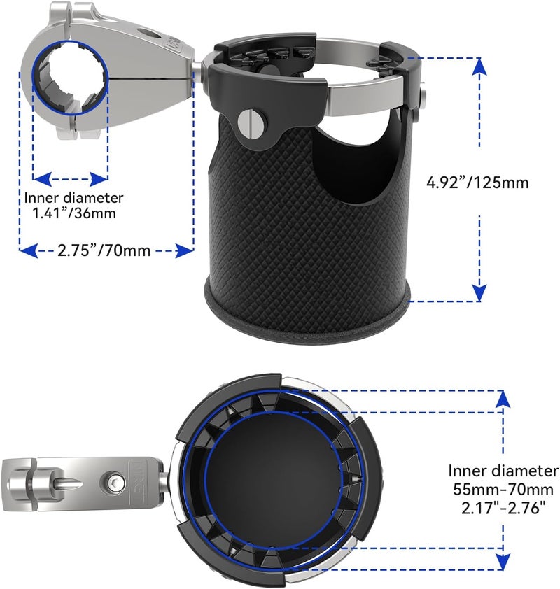 LEXIN LX-C3 Motorcycle Cup Holder with 360°swivel ball-Mount, Large Boat Drink Holder with Basket, Metal Handlebar Mount for Motorcycle Passenger/ATV/Scotter/Harley, Fits Handlebar 7/8'' to 1 1/4'' - Image 4